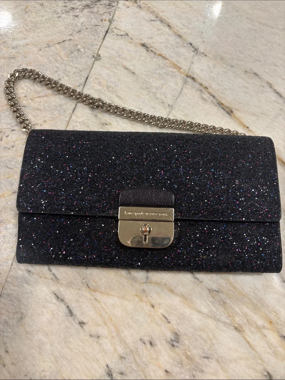 kate spade Black Sparkle Chain Clutch